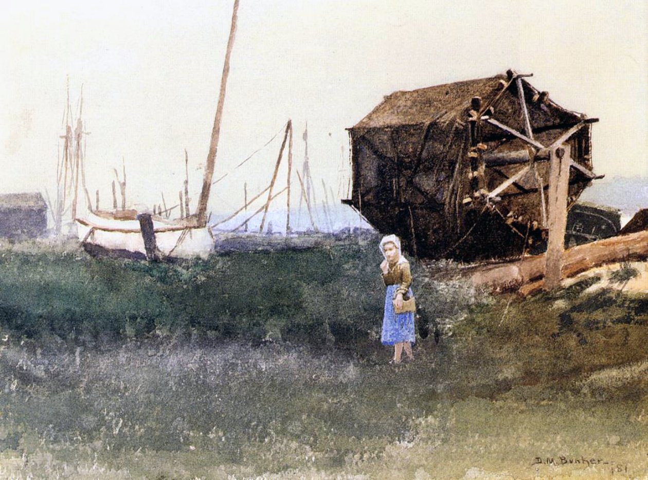 Tørking av fiskegarn, 1881 av Denis Miller Bunker
