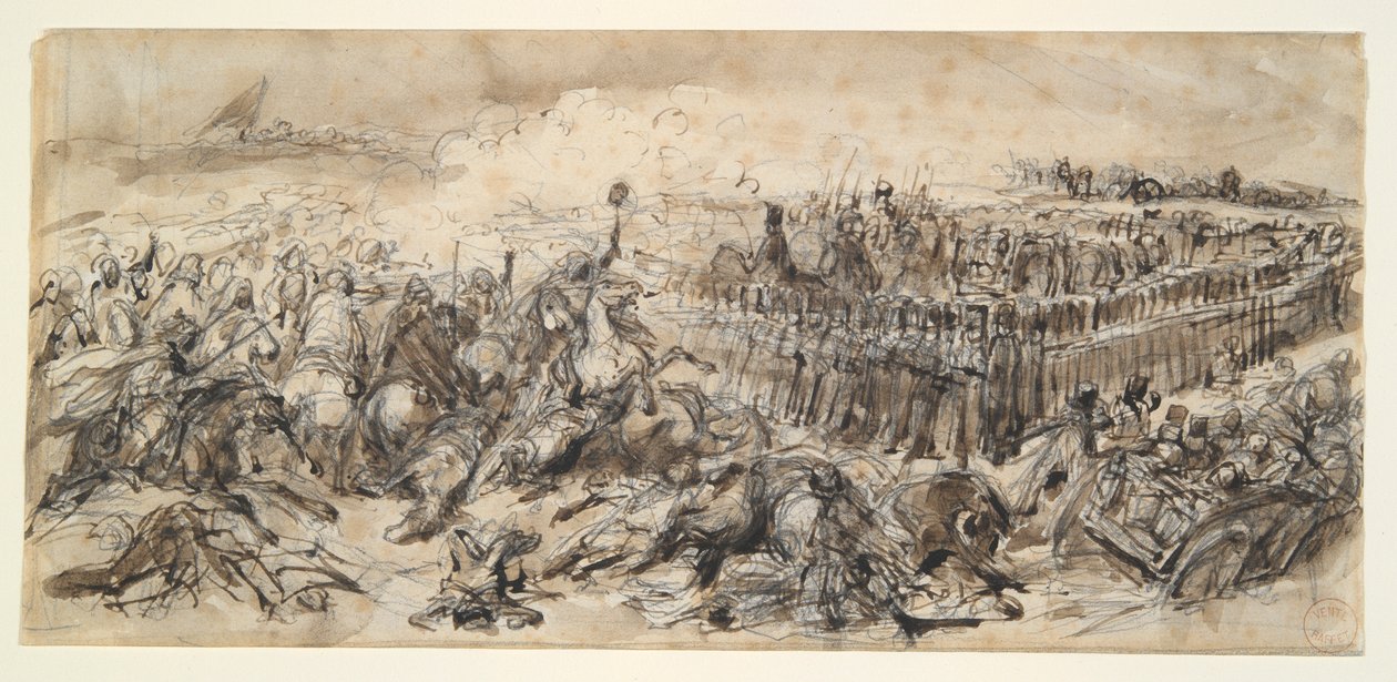 Battle Scene (Studie for The 2nd Light Cavalry som tåler arabernes angrep) av Denis Auguste Marie Raffet