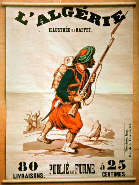 Bokhandelsplakat som annonserer en serie publikasjoner om Algerie, 1843 av Denis Auguste Marie Raffet