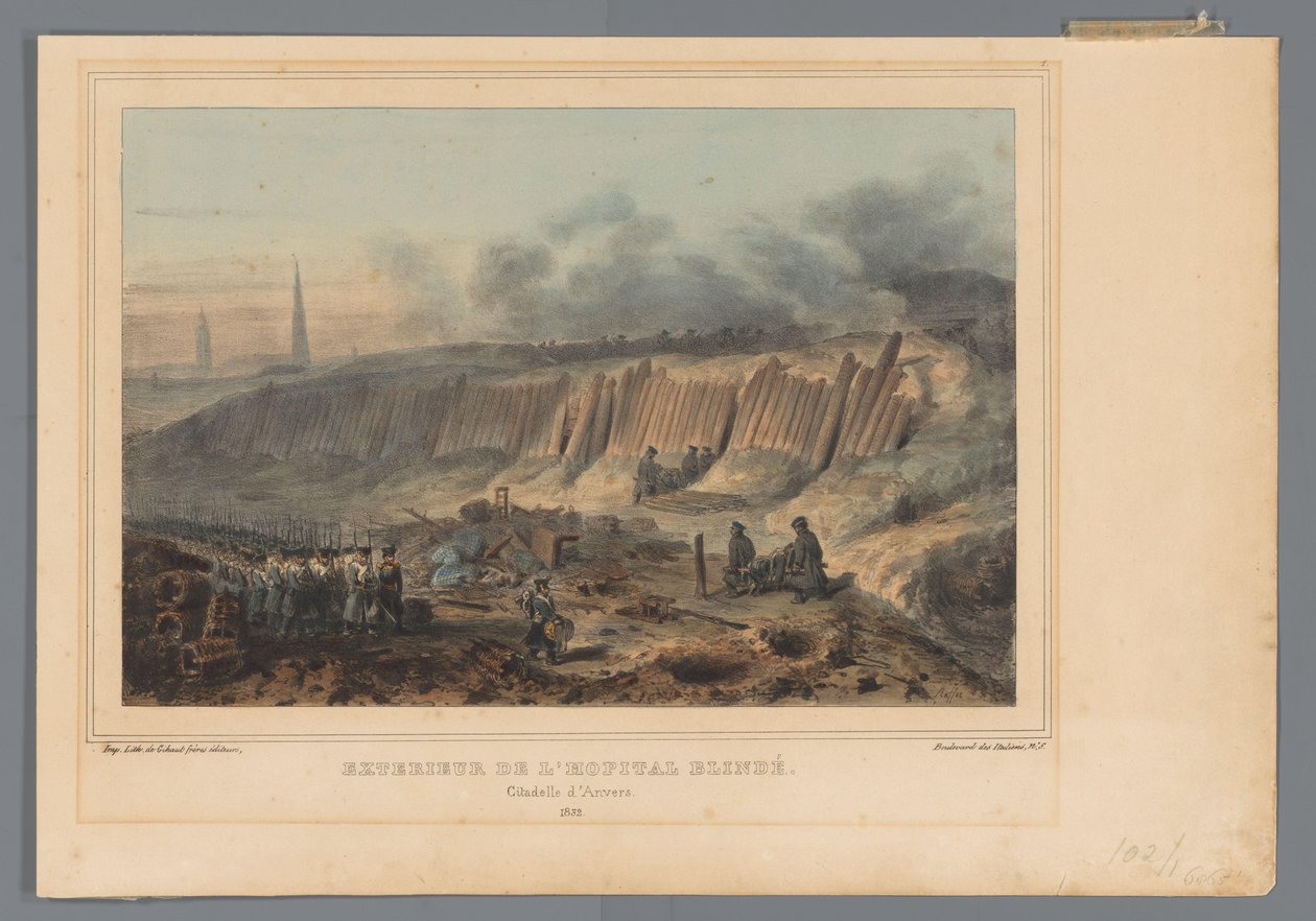 Eksteriør av det inngravde feltsykehuset til Antwerpen-citadellet, 1832 Exterior de l