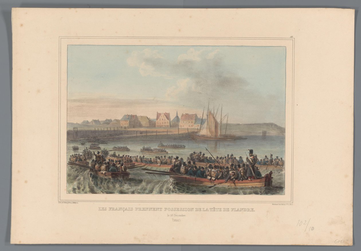 Fransen veroveren het Vlaams Hoofd, 1832 Franskmennene tar over hodet av Flandern (tittel på objekt) Tegninger laget fra naturen ved beleiringen av Citadel of Antwerpen av Raffet (serietittel på objekt) av Denis Auguste Marie Raffet