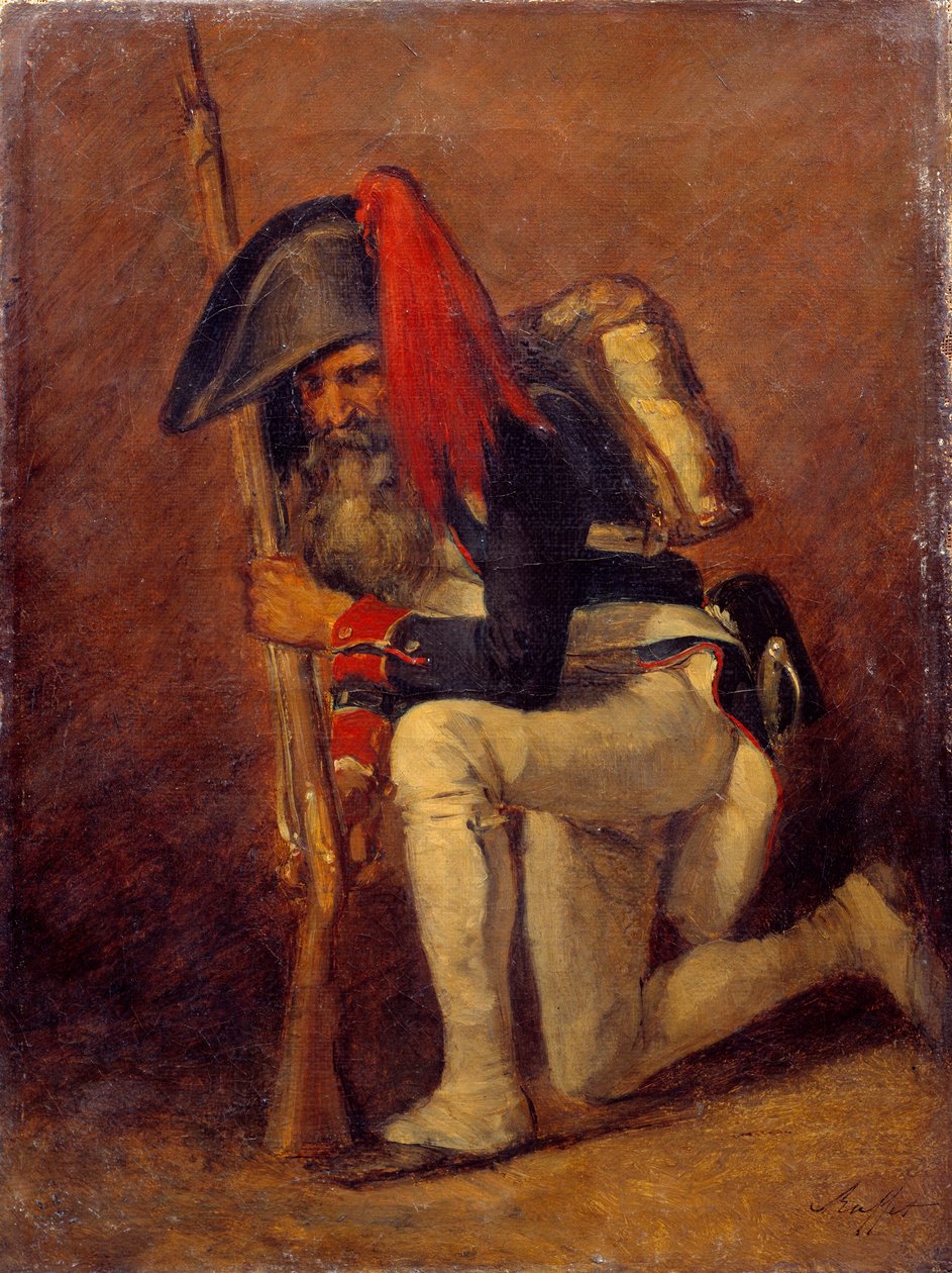 Le soldat de la Premiere Republique Maleri av Denis Auguste Raffet (1804-1860) 1800-tallet Søn. 0,31x0,23 m av Denis Auguste Marie Raffet