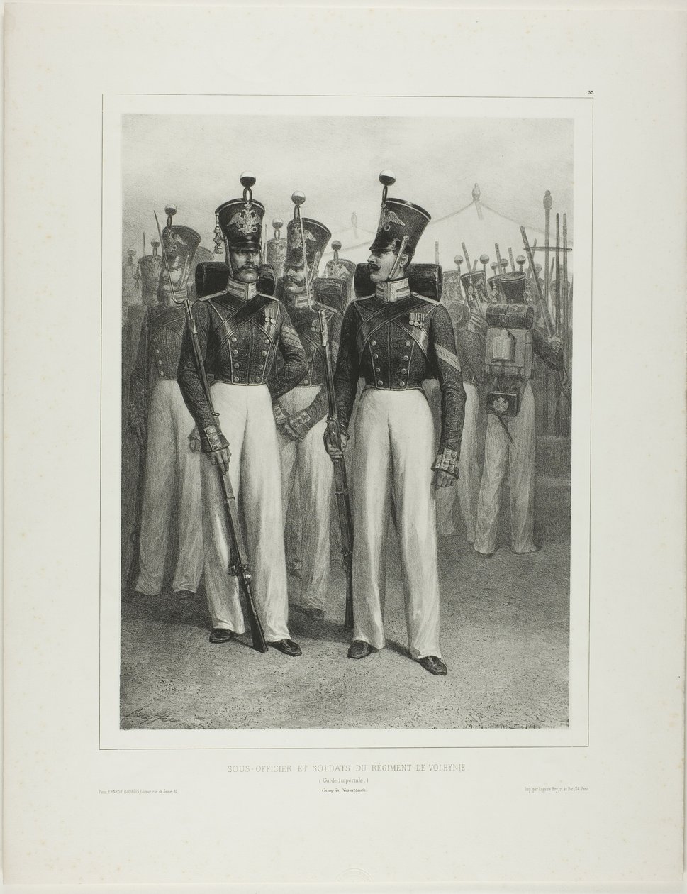 Underoffiserer og soldater fra Volhynie-regimentet (den keiserlige garde), leir Vosnessensk av Denis-Auguste-Marie Raffet