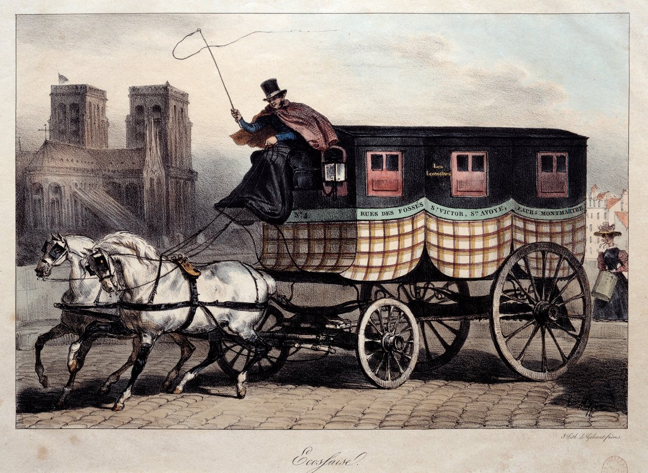 Parisisk transport: omnibus kjent som "den skotske" litografi av Denis Auguste Raffet (1804-1860) Paris fra 1800-tallet, Musee Carnavalet av Denis Auguste Marie Raffet