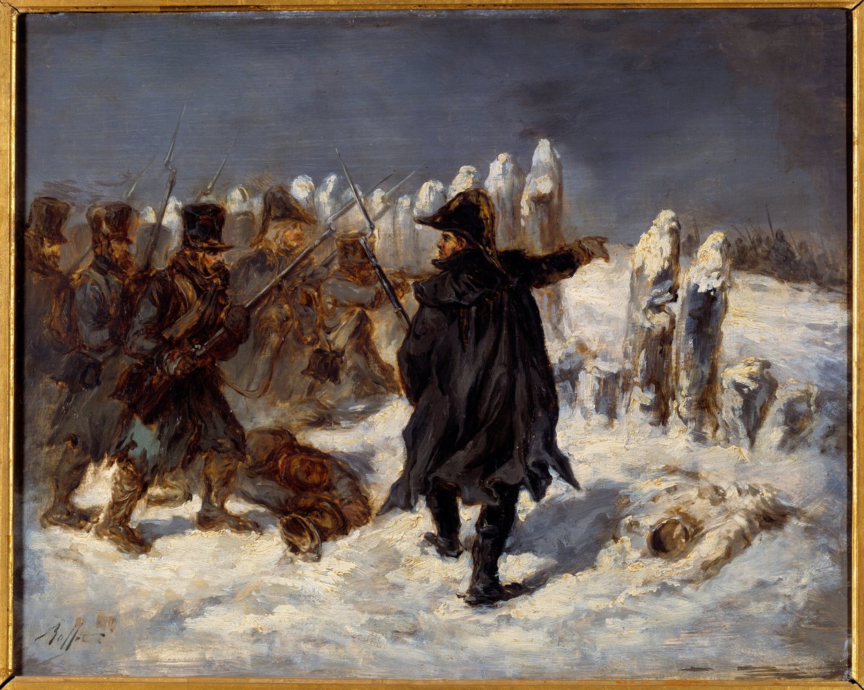 Russisk retrett-episode. Napoleonskrigen (1812). Marechal Michel Ney (1769 - 1815) har Redoubt of Kovno (1812). Maleri av Denis Auguste Raffet (1804-1860) av Denis Auguste Marie Raffet