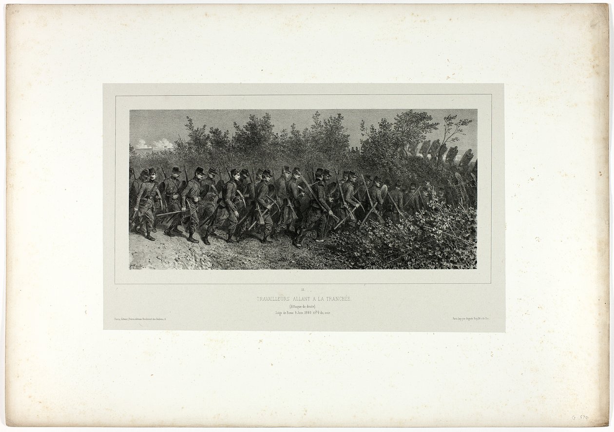 Sappers som går til skyttergravene, fra Souvenirs of Italy: Roma Expedition av Denis Auguste Marie Raffet