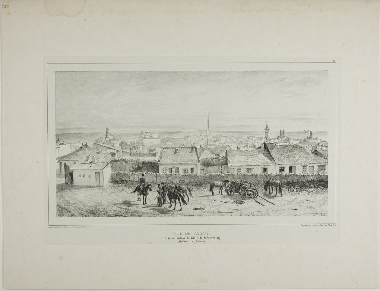 Utsikt over Yassy tatt fra balkongen på St. Petersburg Hotel, Moldavia, 19. juli 1837 av Denis-Auguste-Marie Raffet