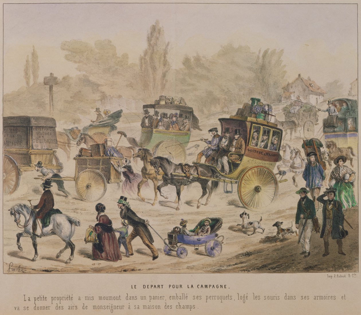 Avreise til landet, midten av det nittende århundre (farge litho) av Denis Clement Pruche