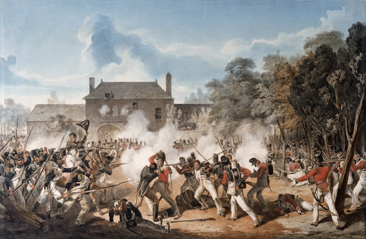 Forsvar av Chateau de Hougoumont av flankekompaniet, Coldstream Guards 1815, 1815 av Denis Dighton