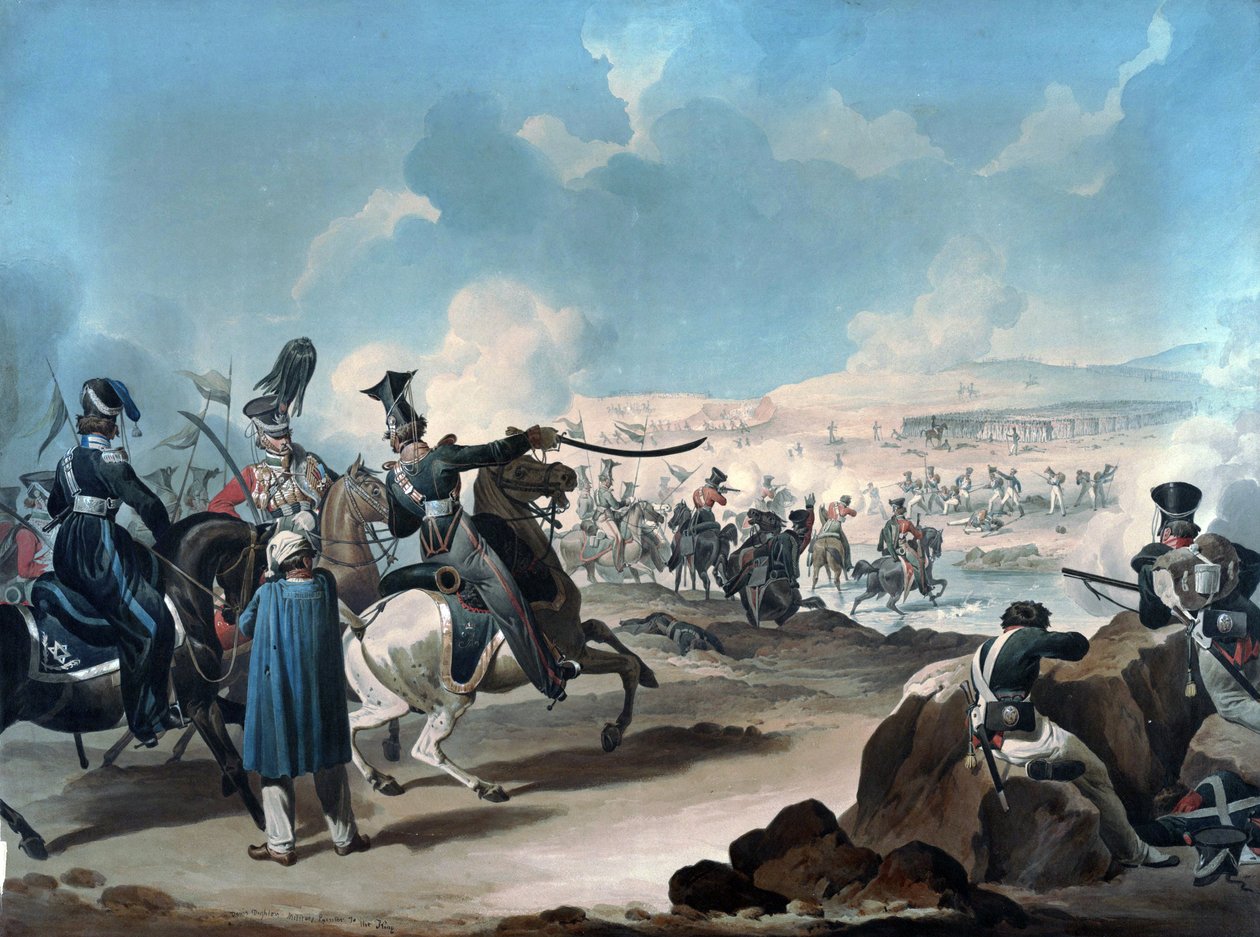 Russisk kavaleri angriper fransk infanteri ved Borodino (bataille de la Moskova) - Dighton, Denis (1792-1827) - ca 1813 - Akvarell på papir - 53,8x71,8 - Privat samling av Denis Dighton