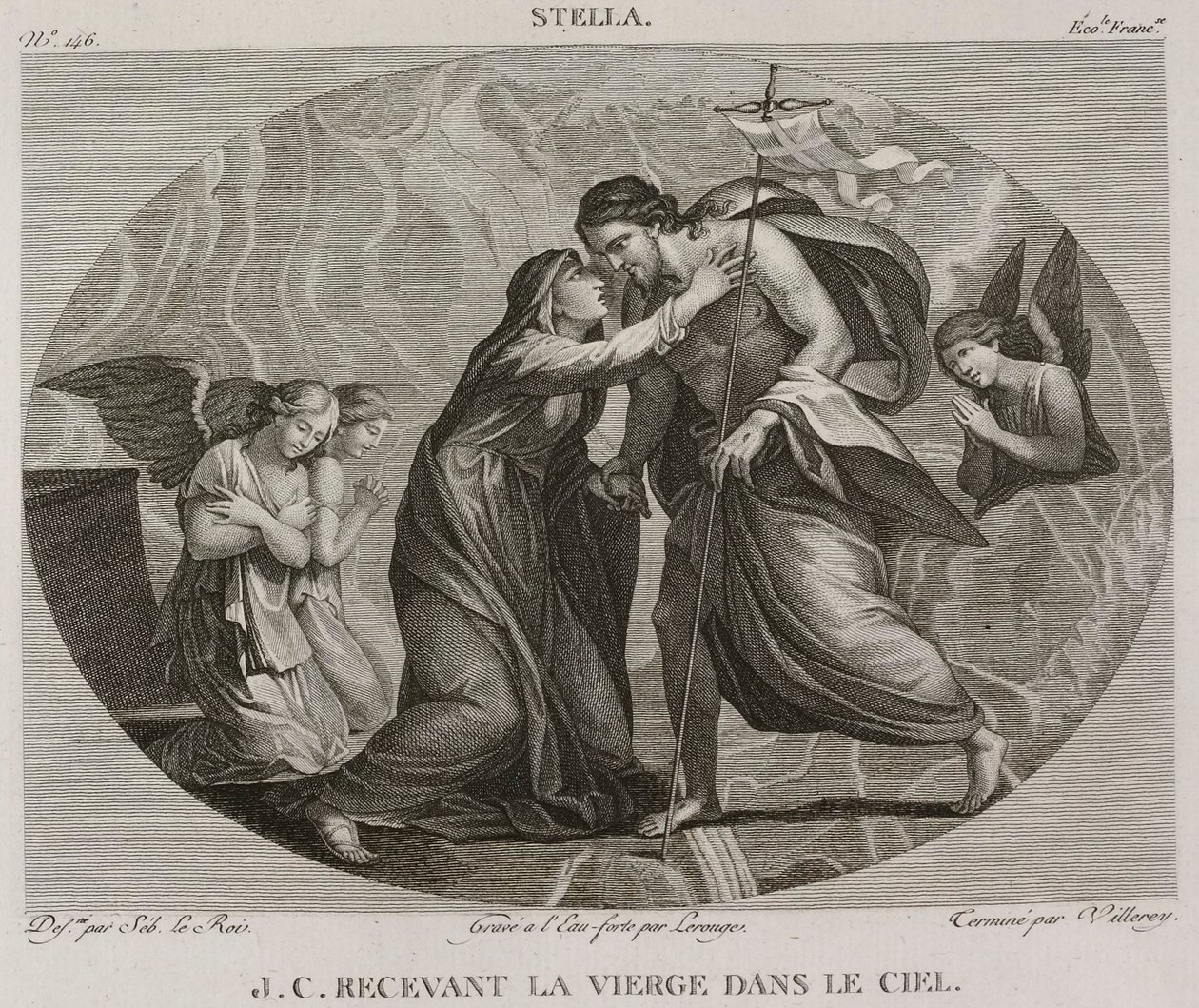 Denis-Sébastien Leroy, Antoine-Claude-François Villerey og Lerouge - Jesus Kristus mottar jomfruen i himmelen, etter Jacques Stella - 1802-1815 av Denis Sebastien Leroy