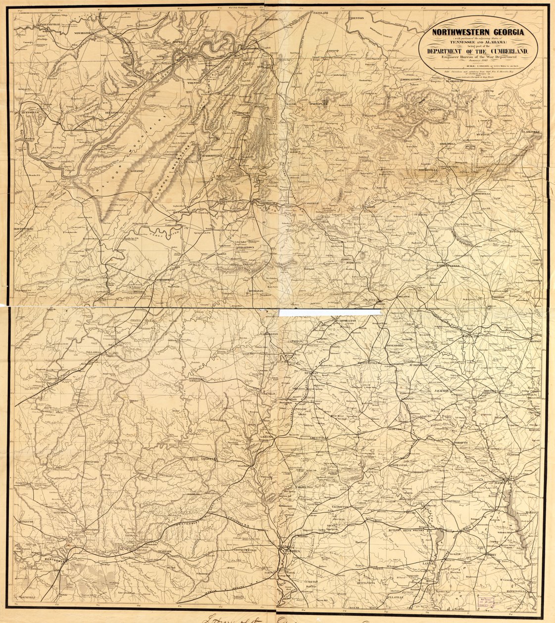 Nordvestlige Georgia (med deler av de tilstøtende statene Tennessee og Alabama) er en del av Department of the Cumberland av Denis; United States. War Department. Engineer Bureau Callahan