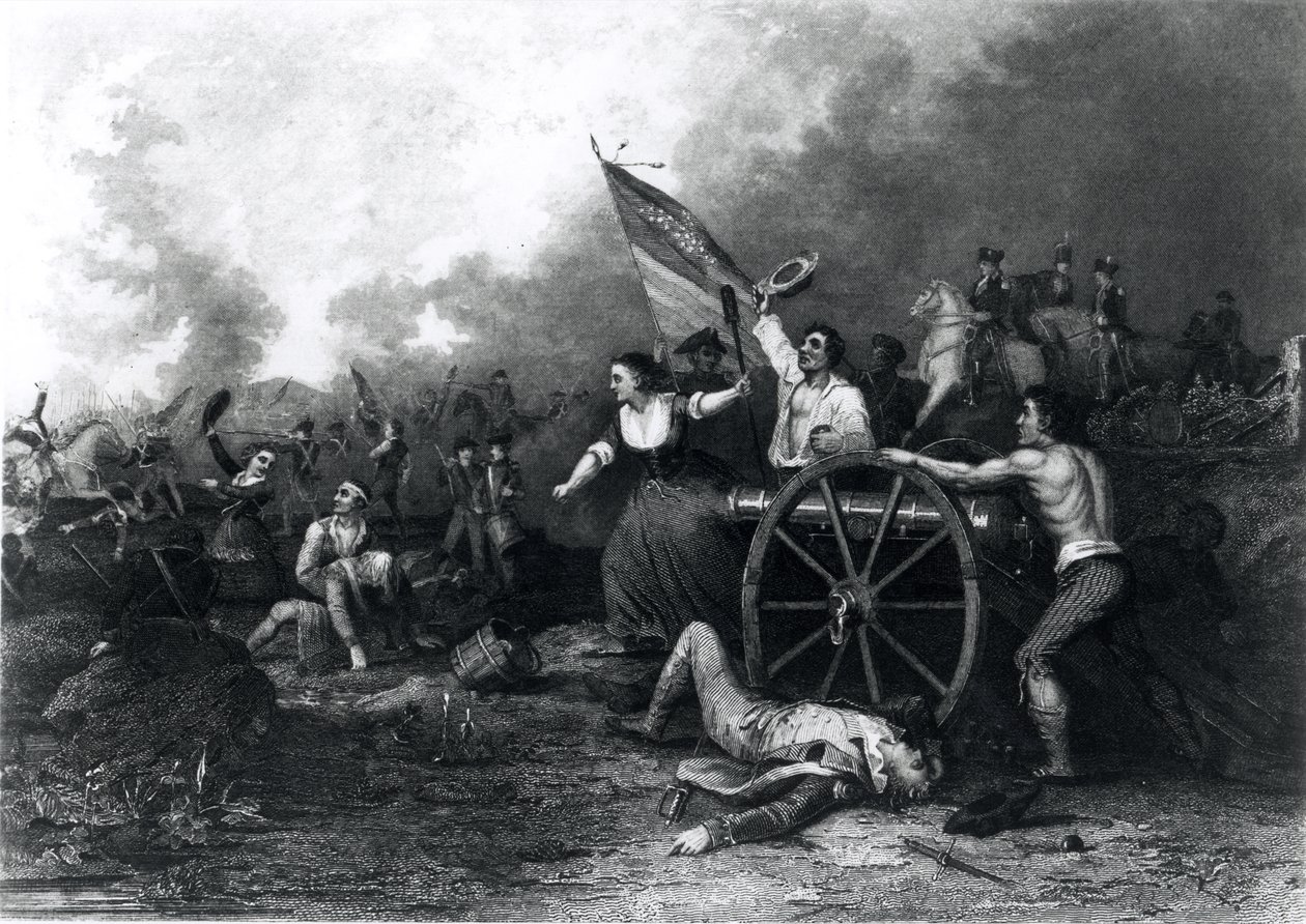 Moll Pitcher ved slaget ved Monmouth, 28. juni 1778, gravert av J. Rogers (bundw-foto) av Dennis Malone Carter