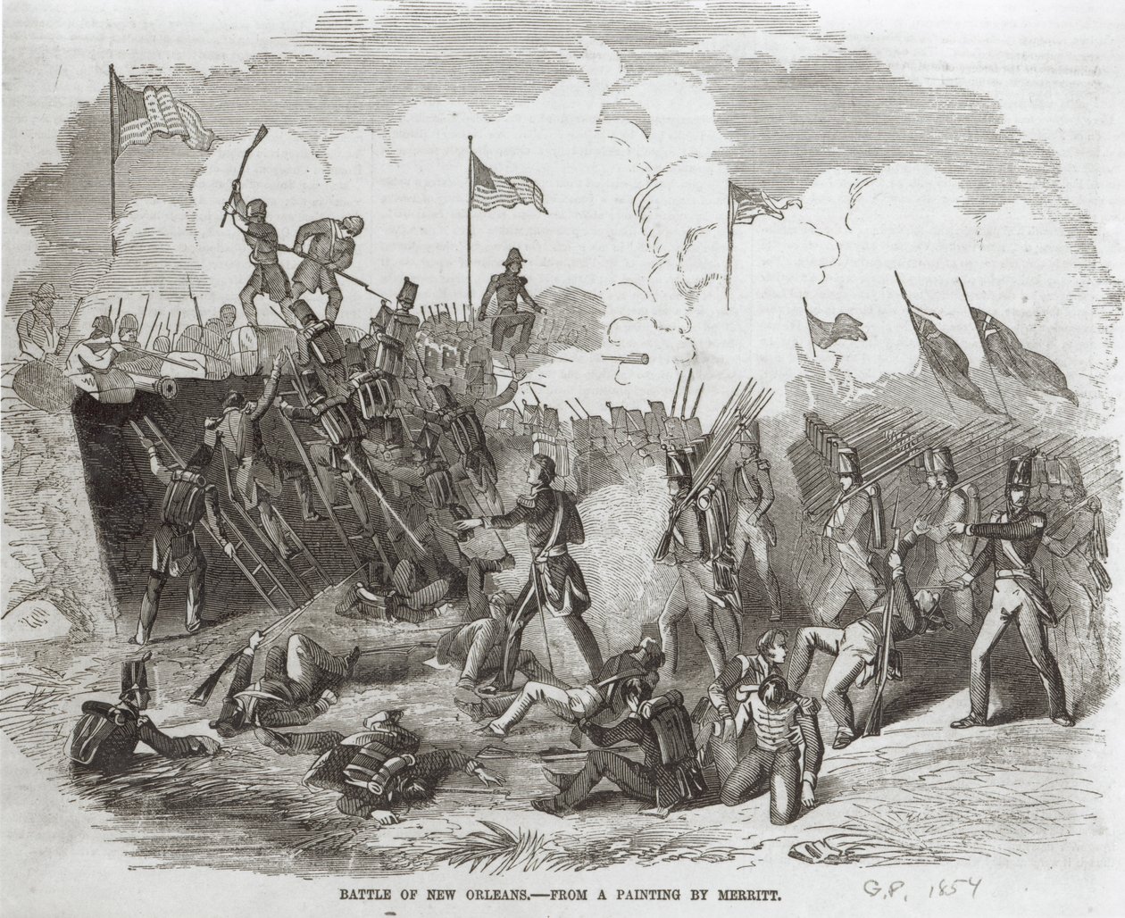 Slaget ved New Orleans, 8. januar 1815, gravert av Thomas Phillibrown, 1856 av Dennis Malone Carter