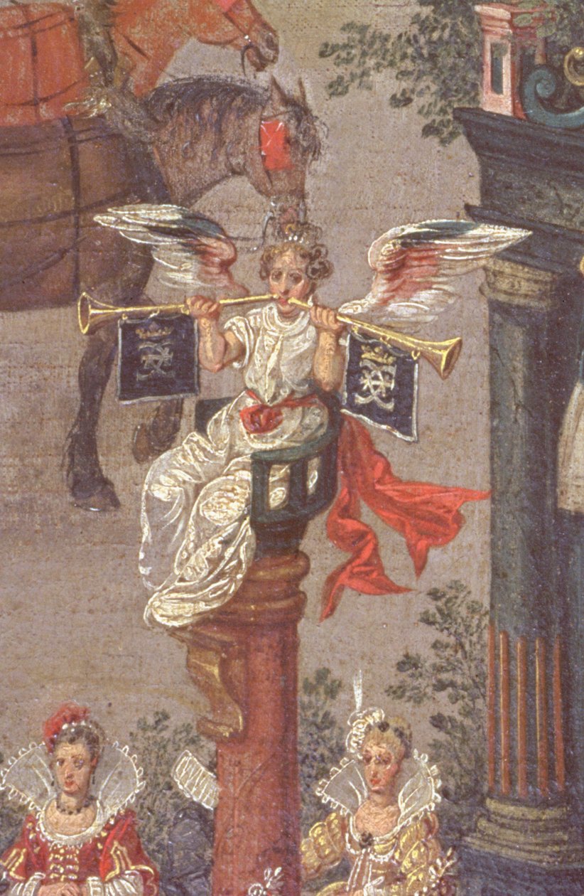 Isabellas triumf i Ommeganck i Brussel 31. mai 1615, detalj av den allegoriske berømmelsesfiguren fra bilen til domstolen i Isabella, 1615 (detalj av 75629) av Denys van Alsloot