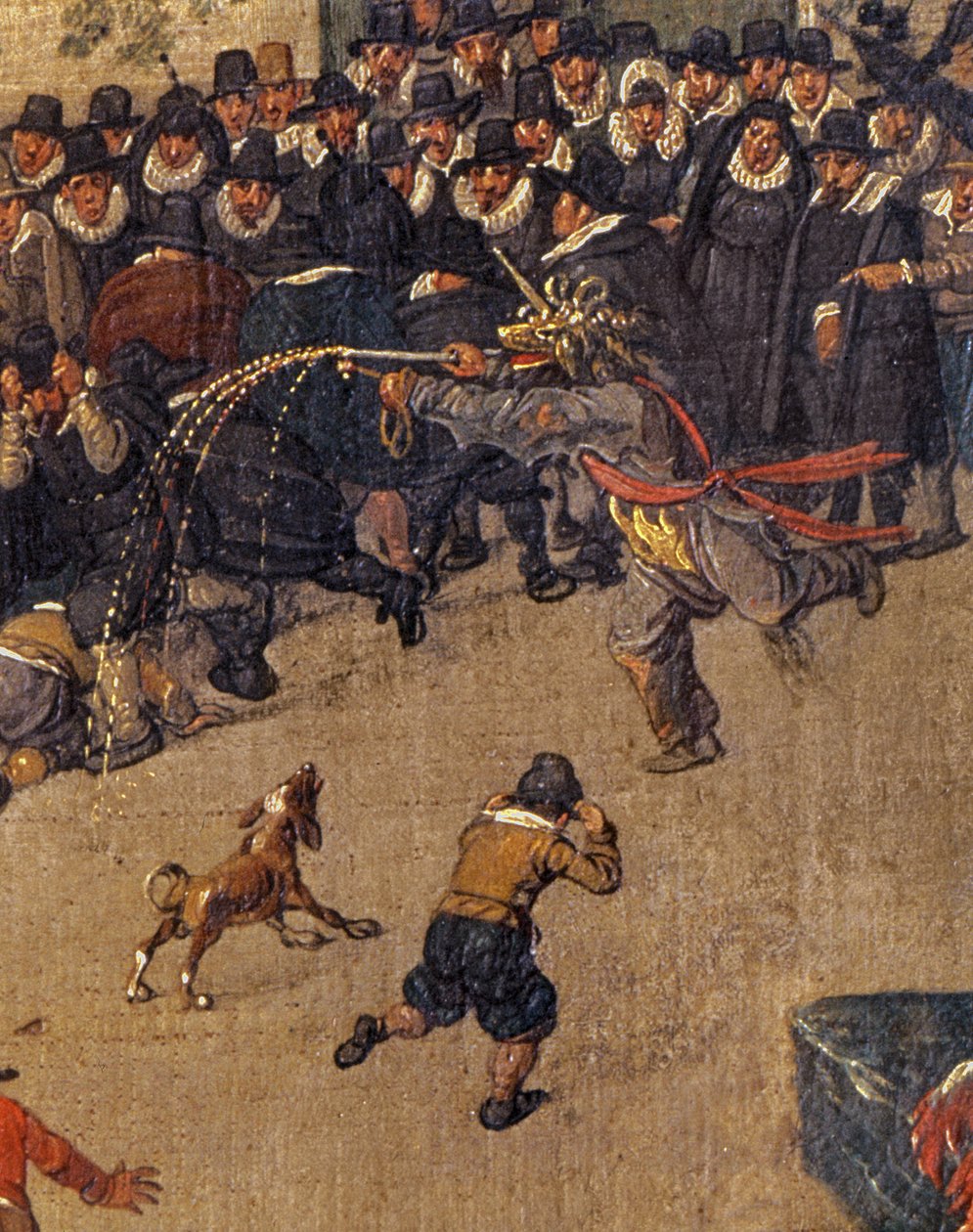 Erkehertuginnen Isabellas triumf i Brussel Ommerganck 31. mai 1615, detalj av mengden og en utkledd figur av Denys van Alsloot