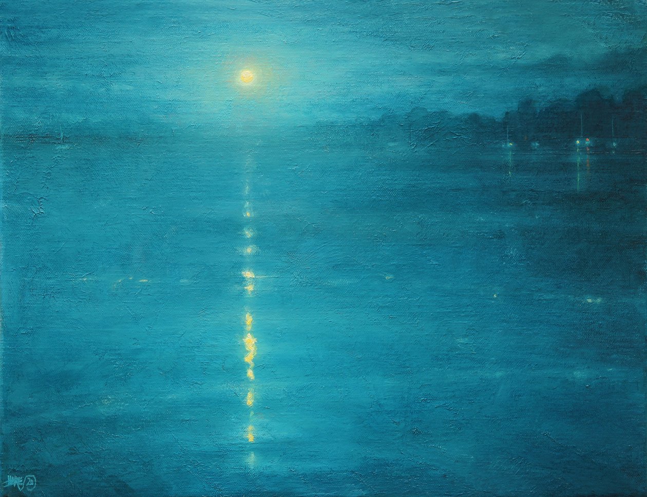 Moonrise On The Canal, 2020 (Oil on Canvas) av Derek Hare