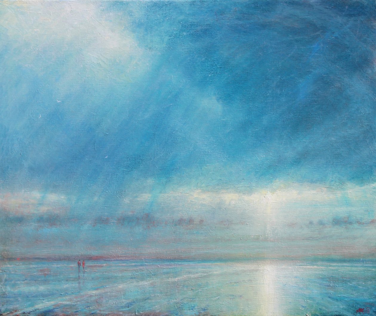 Regnstorm over Holkham Beach, 2018 (Olje på lerret) av Derek Hare