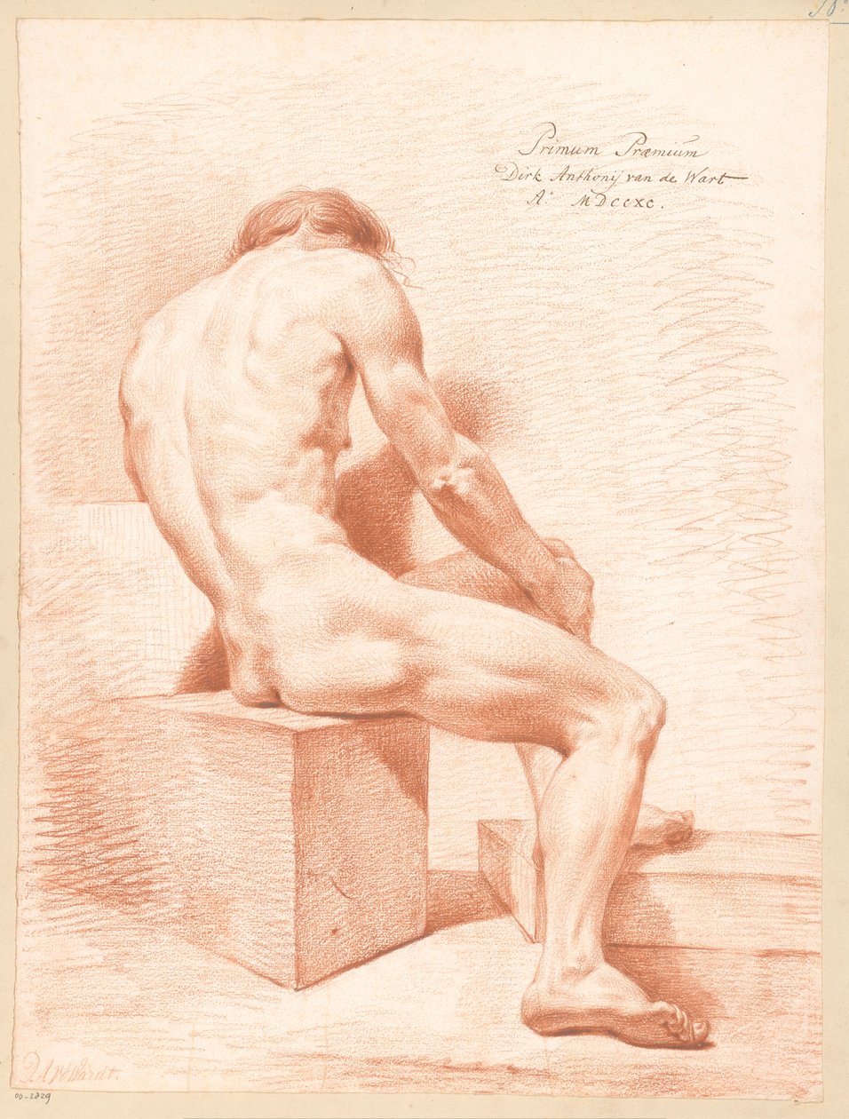 Sittende naken mann, sett bakfra (1. premie 1790) av Derk Anthony van de Wart