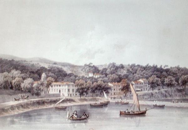 Utsikt over St Jean, nær Nice (farge litho) av Deroy (after)