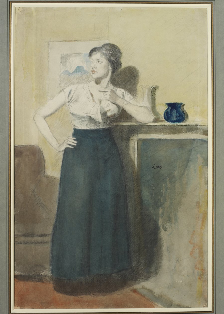 Portrett av Lyndra, kunstnerens kone (wc over blyant med penn og blekk) av Derwent Lees