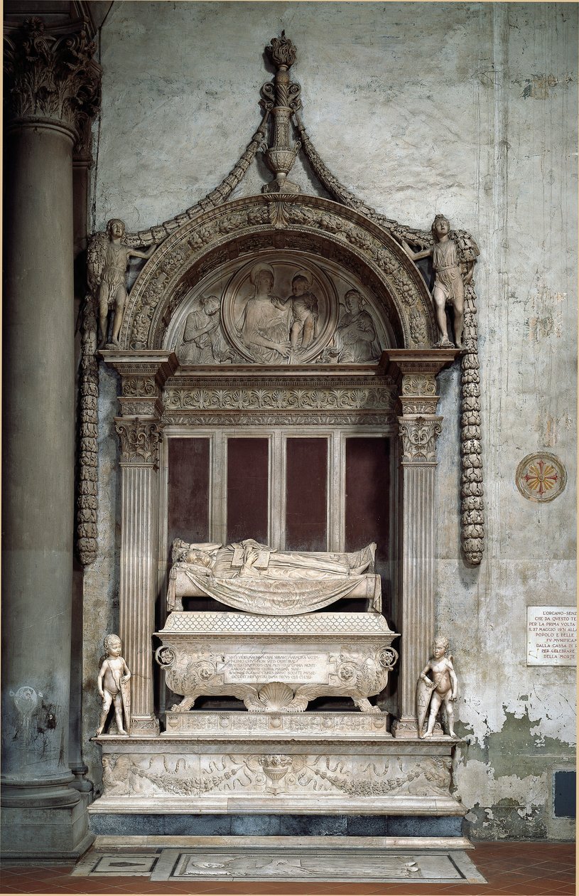 Graven til Carlo Marsuppini (1399-1453), kansleren i den florentinske republikken, laget av Desiderio da Settignano (ca. 1430-1464), ca. 1453. Firenze, Chiesa di Santa Croce av Desiderio da Settignano