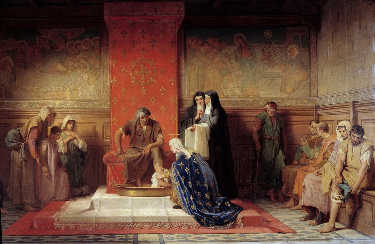 Saint Elisabeth av Frankrike (søster til Saint Louis) vasker føttene til de fattige Maleriet av Desire Laugee (1823-1896) 1865 av Desire Francois Laugee