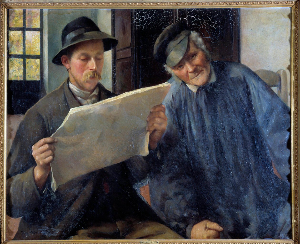 Nyheter Leser avisen. Maleri av Desire Lubin (1854-1929) 20. århundre Orleans musee des Beaux Arts av Desire Lubin