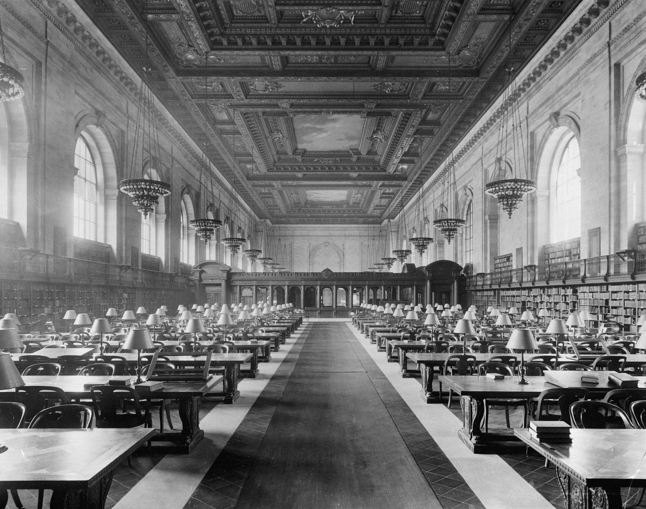 Hovedlesesalen, New York Public Library, ca. 1910-20 av Detroit Publishing Co.