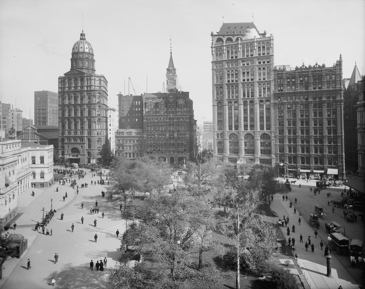 Newspaper Row, Park Row, New York City, ca. 1890-1910 av Detroit Publishing Co.