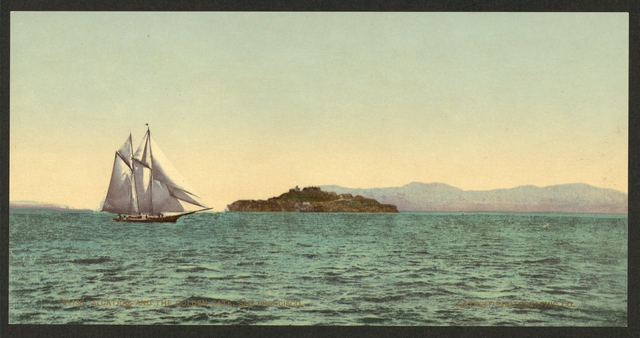 Alcatraz og Golden Gate, San Francisco av Detroit Photographic Co.