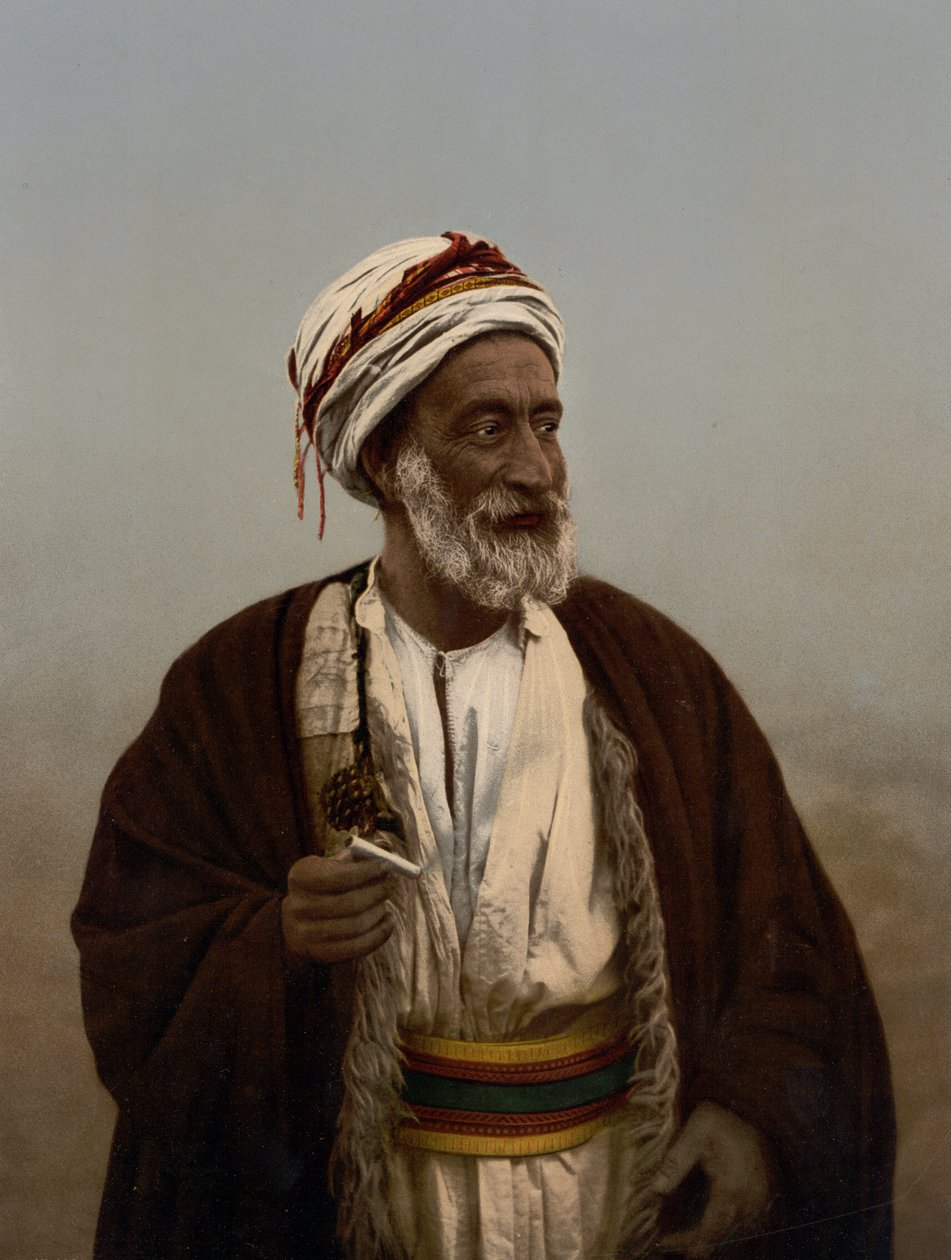 Sheik of a Palestine village, Holy Land, ca. 1890-c. 1900 (fotokromtrykk) av Detroit Photographic Co.