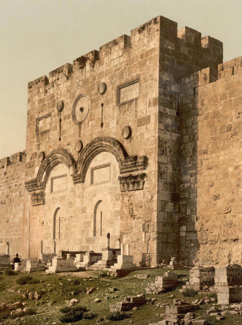 The Golden Gate (eksteriør), Jerusalem, Det hellige land, ca. 1890-c. 1900 (fotokromtrykk) av Detroit Photographic Co.