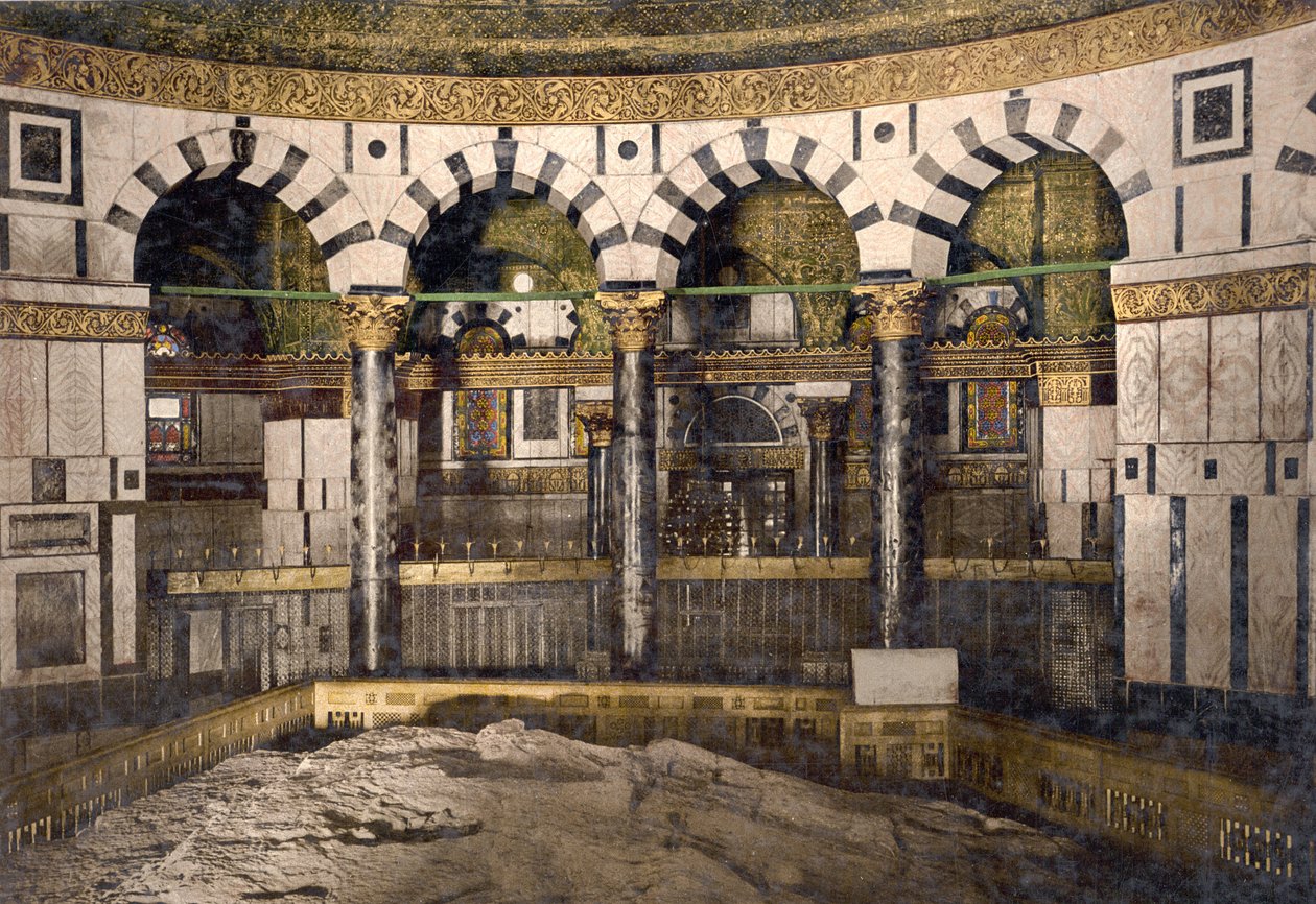 Steinen i moskeen i Omar, Jerusalem, ca. 1890-c. 1900 (fotokromtrykk) av Detroit Photographic Co.