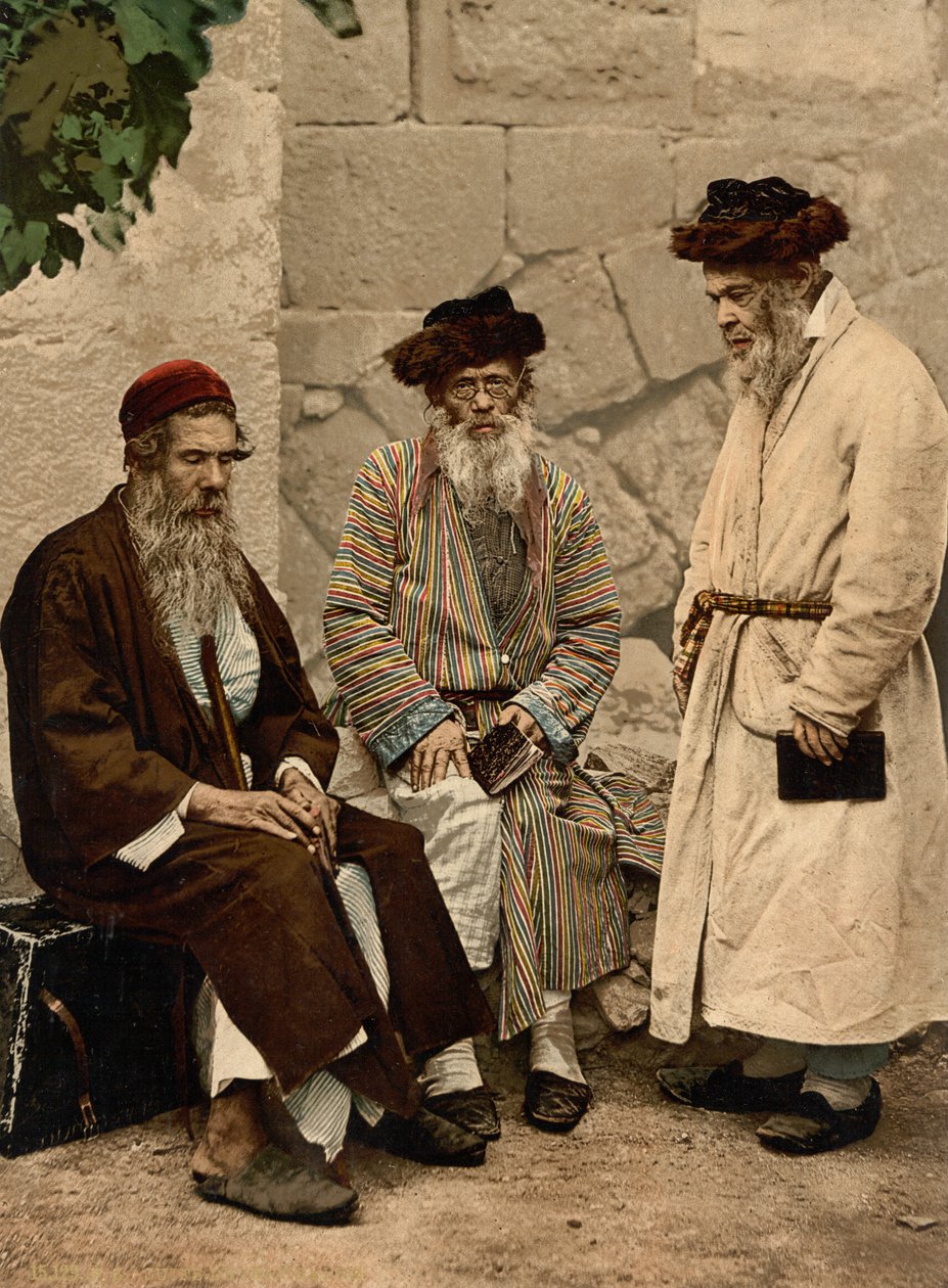 Typer jøder i Jerusalem, Det hellige land, ca. 1890-c. 1900 (fotokromtrykk) av Detroit Photographic Co.