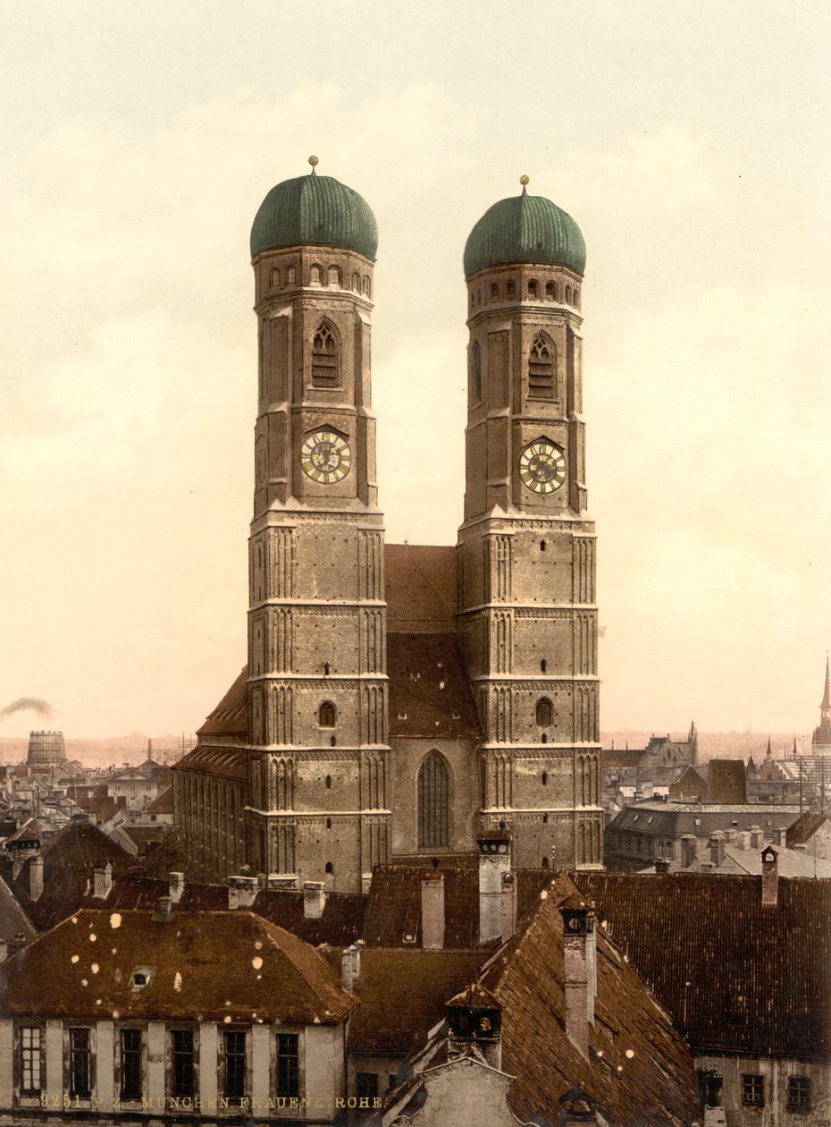 Frauenkirche, München, Bayern, Tyskland, fotokromtrykk, ca. 1900 av Detroit Publishing Co.
