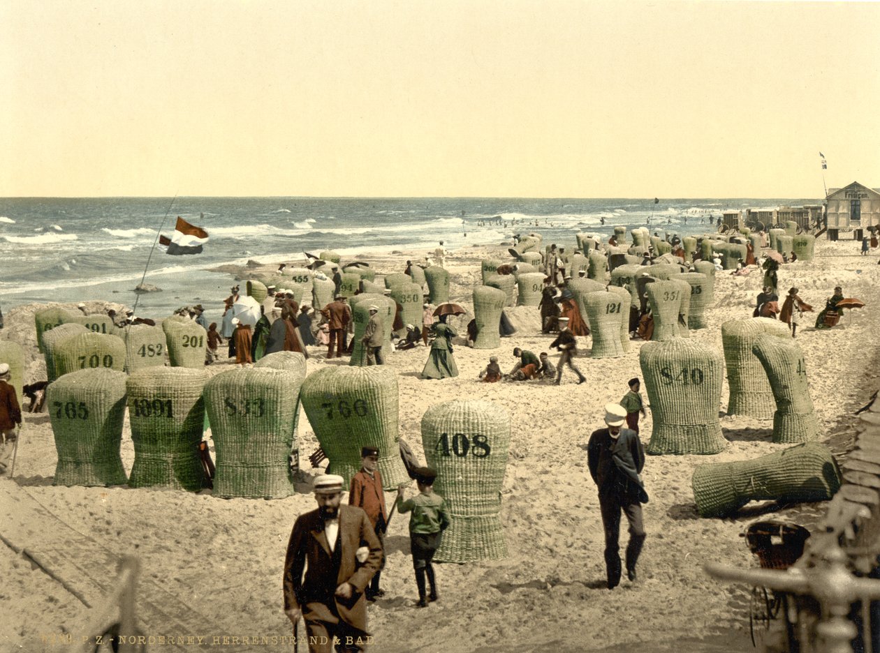 Badeplass for menn, Norderney, Tyskland, ca. 1900 (fotokrom) av Detroit Publishing Co.