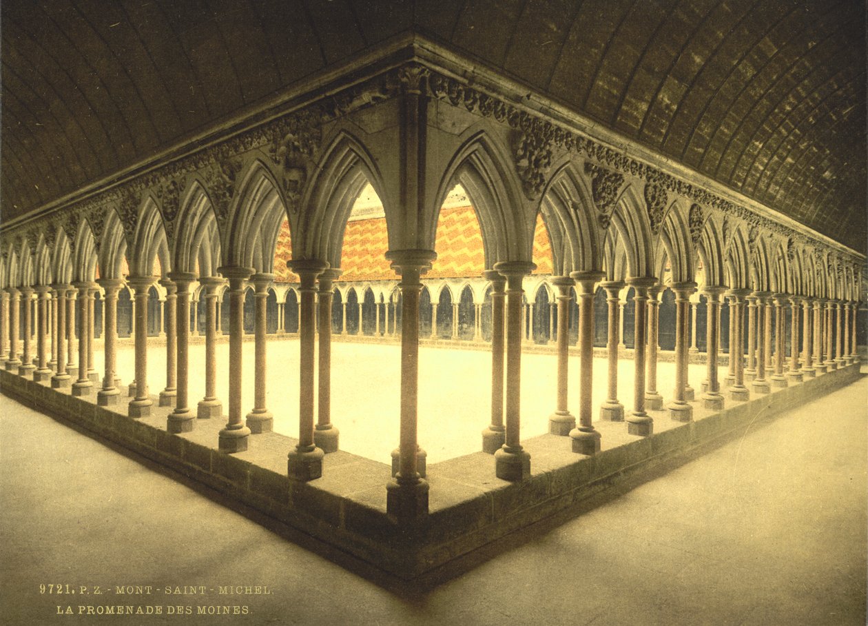 Monks" Promenade, Mont Saint-Michel, Frankrike, Photochrome Print, ca. 1900 av Detroit Publishing Co.