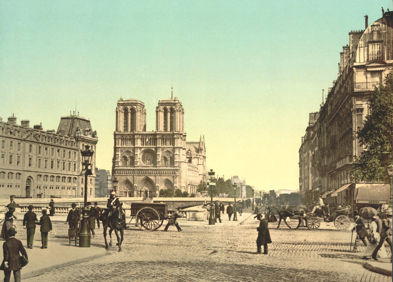 Notre Dame og St. Michael Bridge, Paris, Frankrike, ca. 1900 av Detroit Publishing Co.