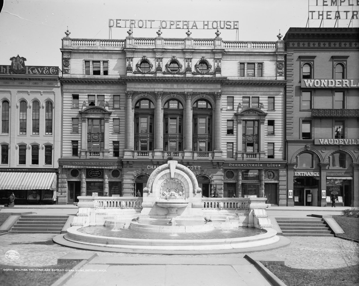 Palmer Foundation og Detroit Opera House, Detroit, Michigan, ca. 1906 av Detroit Publishing Co.