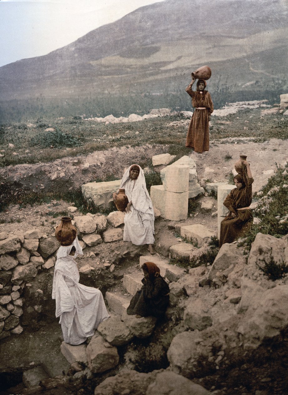 Samaritanernes brønn ved Nablus, ca. 1900 (fotomekanisk trykk) av Detroit Publishing Co.