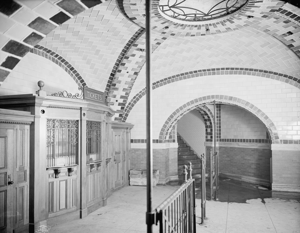 Billettkontor, City Hall T-banestasjon, New York, ca. 1904 (s/hvitt-bilde) av Detroit Publishing Co.