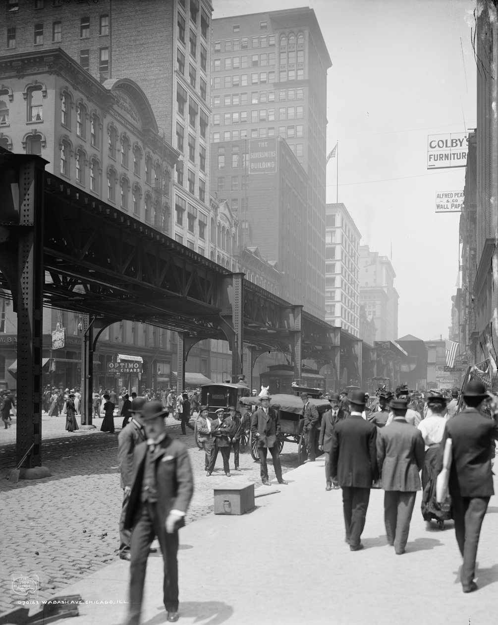 Wabash Avenue, Chicago, ca. 1907 (s/hvitt-bilde) av Detroit Publishing Co.