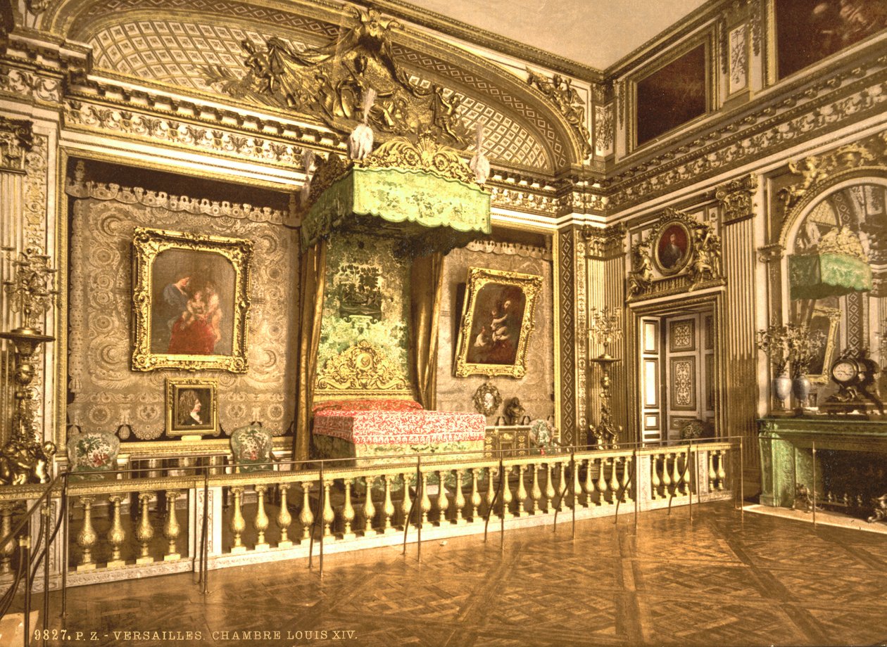 Sengekammer til Ludvig XIV, Versailles, ca. 1890-1900 (fotokrom) av Detroit Publishing Co.