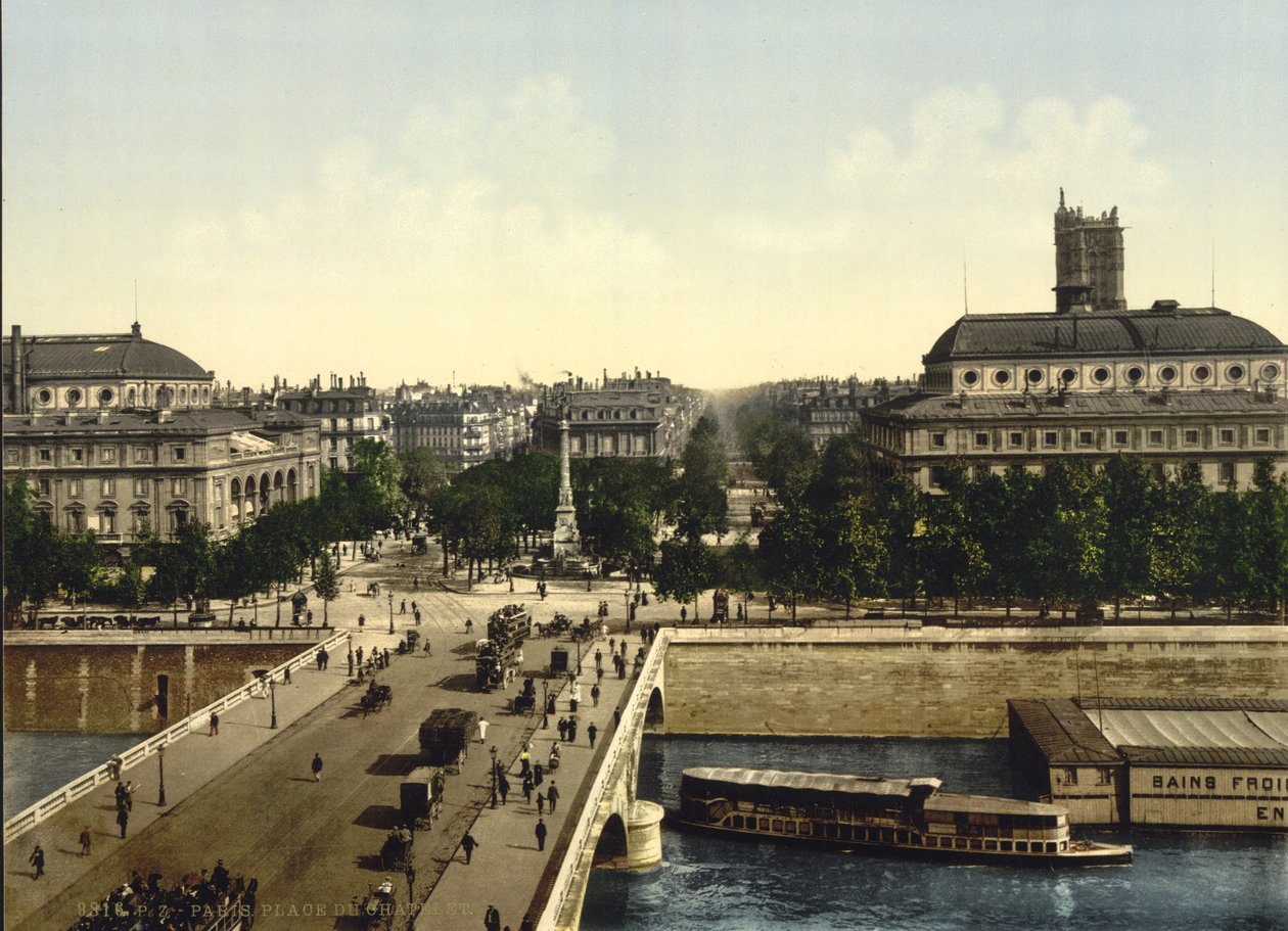 Place du Chatelet, Paris, ca. 1890-1900 (fotokrom) av Detroit Publishing Co.