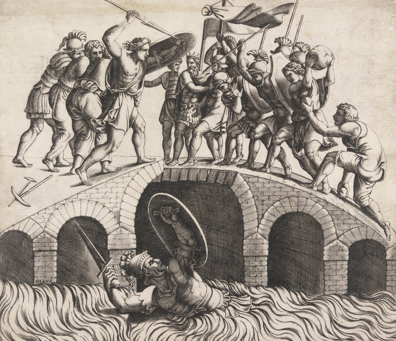 Horatio Coclès Saving Himself by Swimming, 1500-tallet. av Diana Mantuana