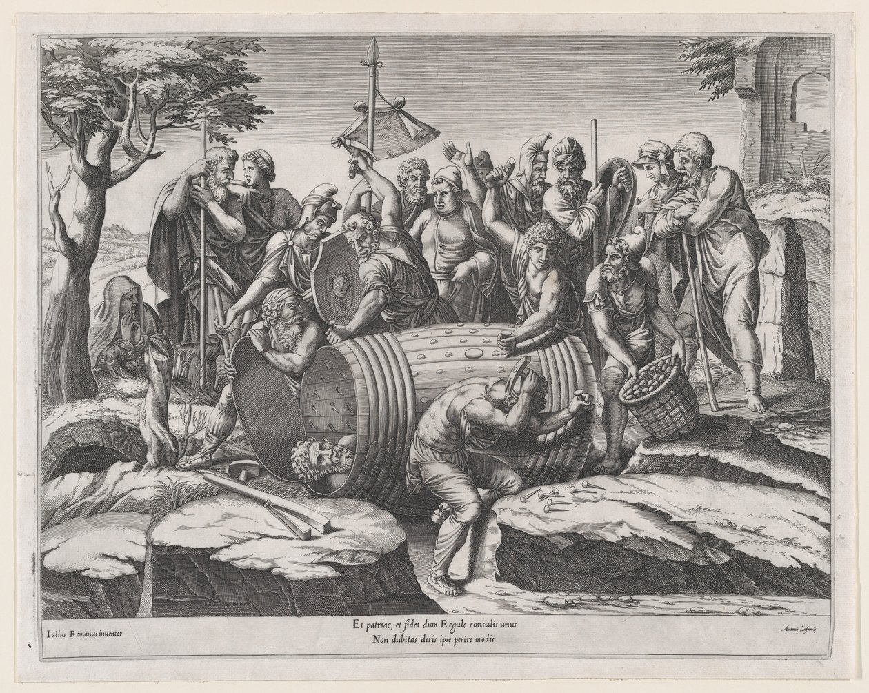 Mirror of Roman Magnificence: Marcus Atilius Regulus in a Barrel, sent på 1500-tallet av Diana Mantuana