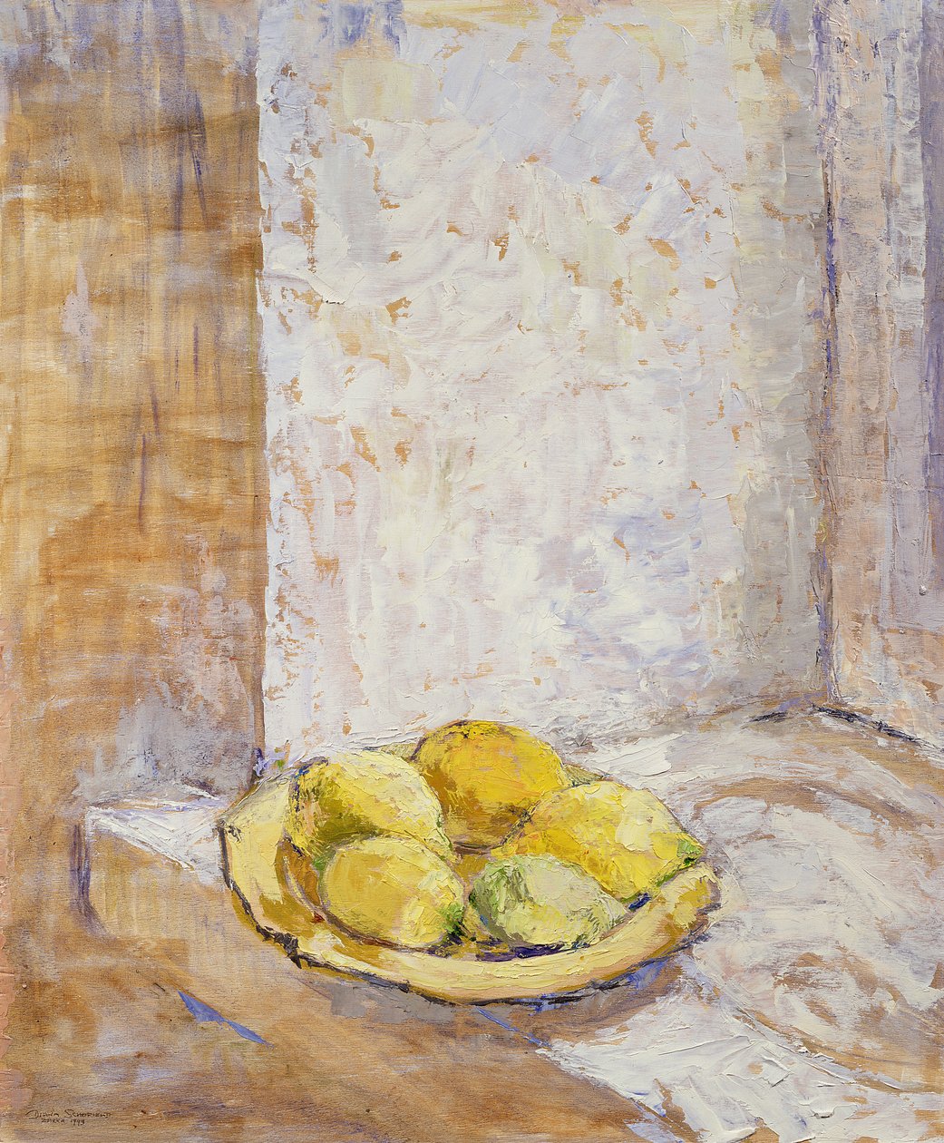 Sitroner i vinduskarmen, 1993 (brett) av Diana Schofield