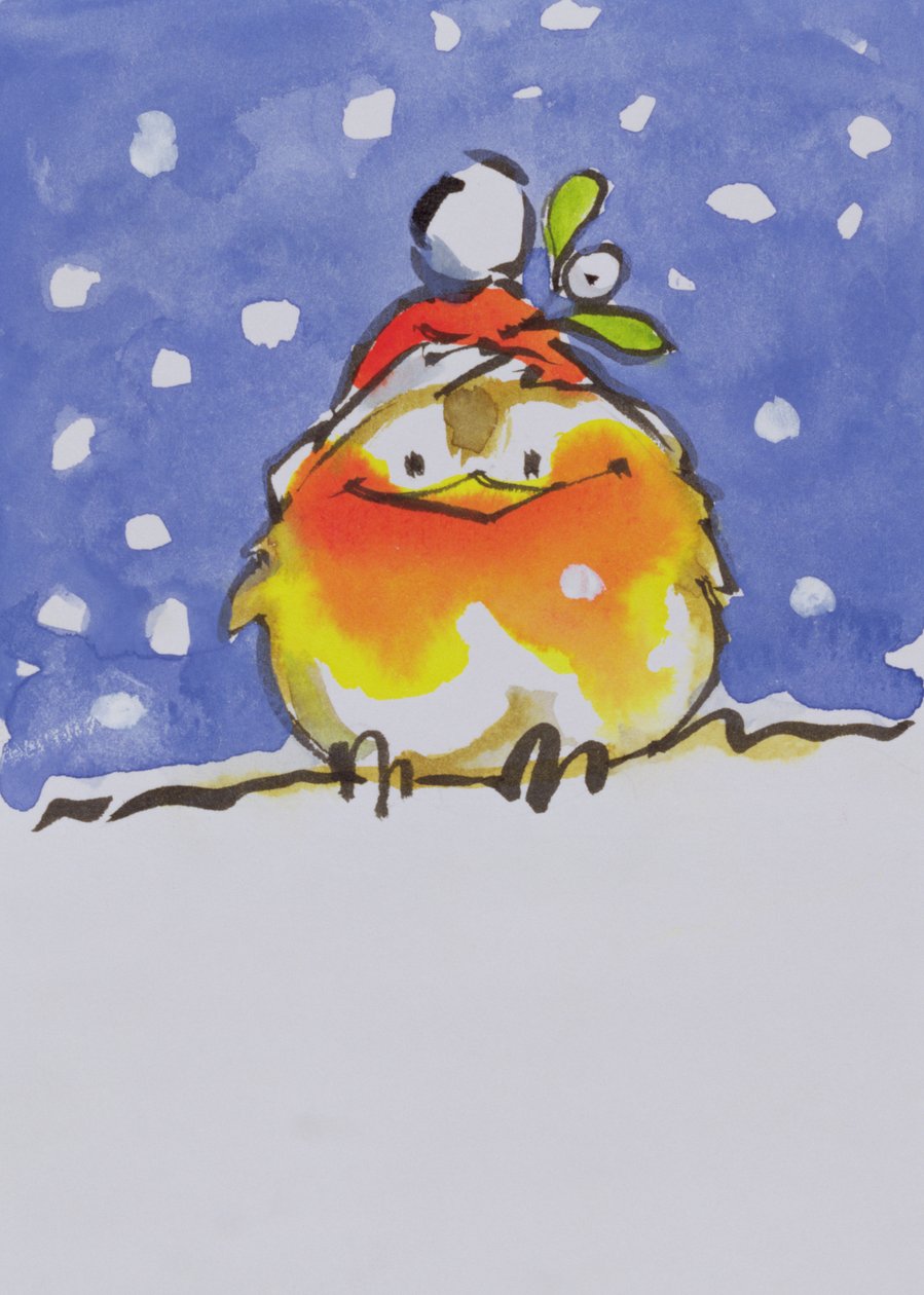 Christmas Robin (wc og blekk på papir) av Diane Matthes