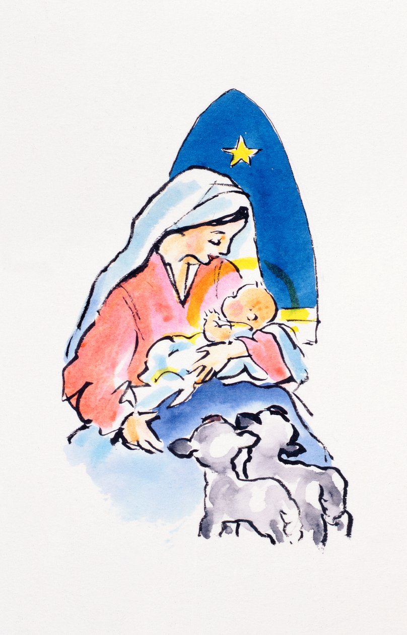 Madonna og barn med lam, 1996 (wc) av Diane Matthes